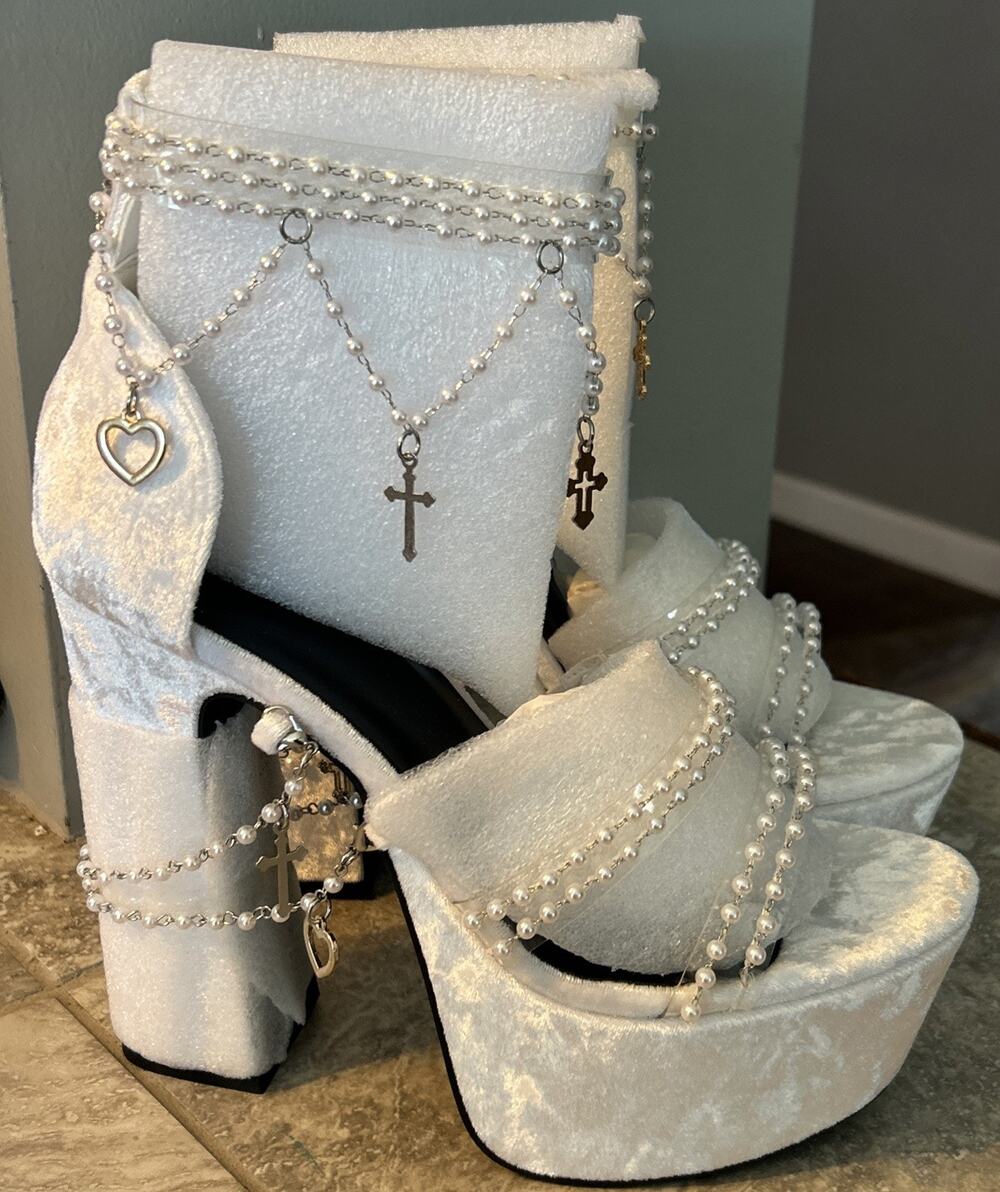 Dolls Kill Sugar Thrillz White Holy Revelation Platform Heels Size 11 Bratz Goth